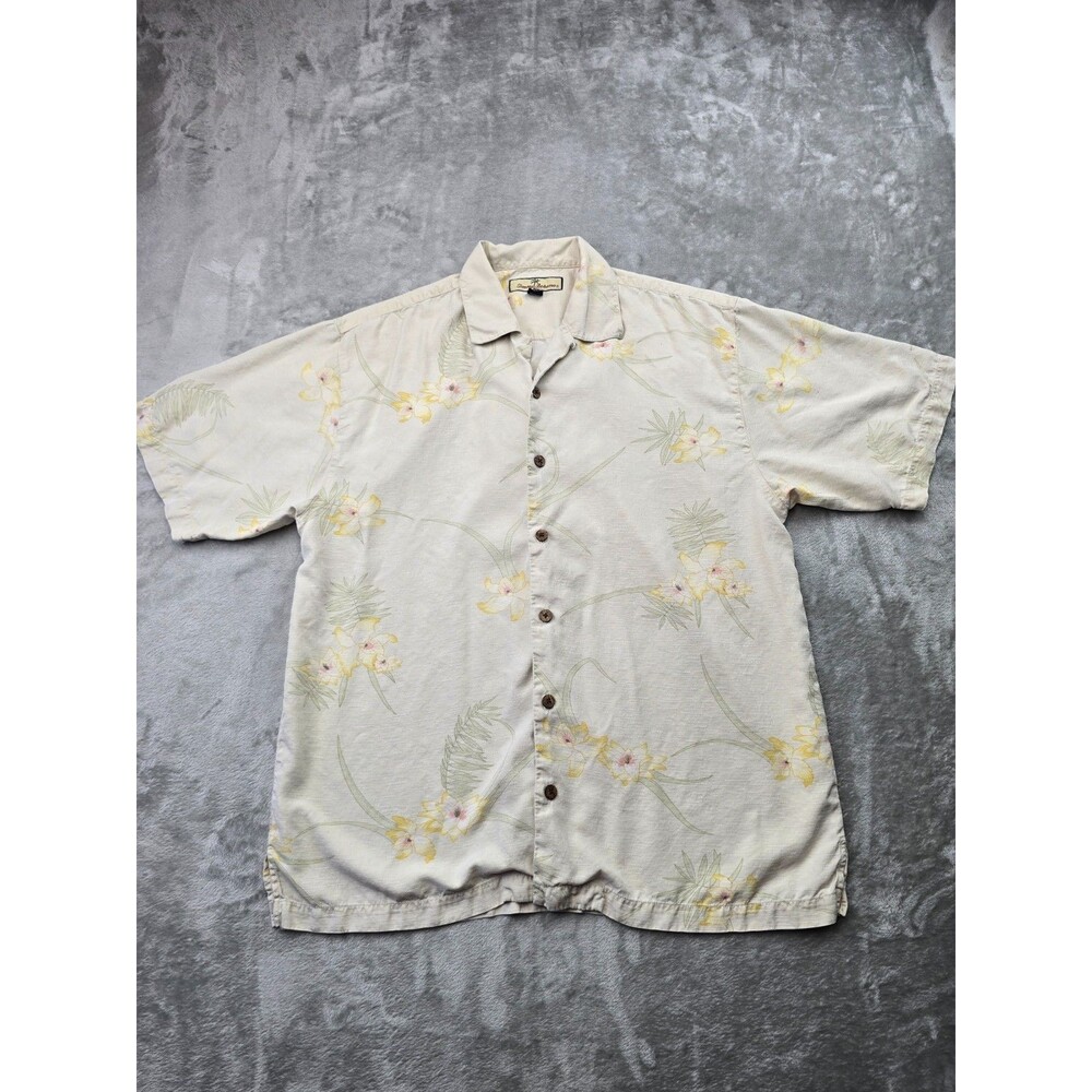 Tommy Bahama Hawaiian Shirt Mens Midium Silk Embroidered Pineapple Floral Loop